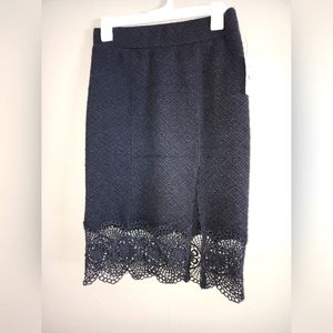 NWT Free People black stretch knit lace hem skirt Small